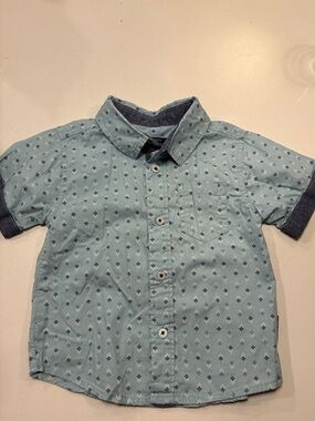 Ben Sherman Button-Front Short Sleeve Shirt - Light Blue Diamond Print